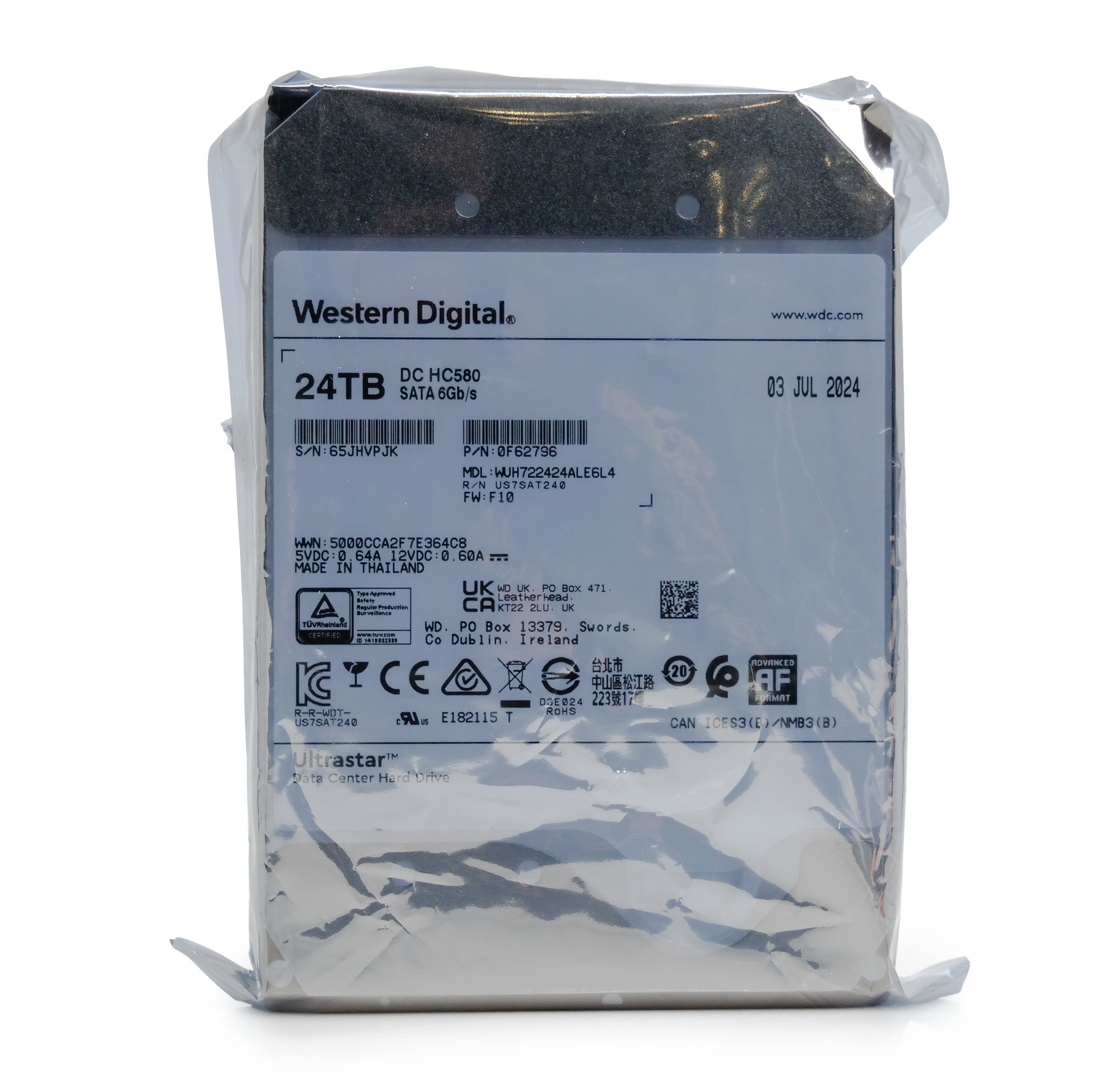 Western Digital Ultrastar DC HC580 WUH722424ALE6L4 0F62796 24TB 7.2K RPM SATA 6Gb/s 512e SE 3.5in Hard Drive Factory Sealed