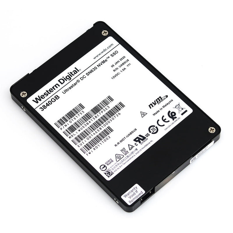 Western Digital Ultrastar DC SN630 WUS3BA138C7P3E3 0TS1755 3.84TB PCIe Gen 3.0 x4 4GB/s VRI 2.5in Refurbished SSD - Flat View