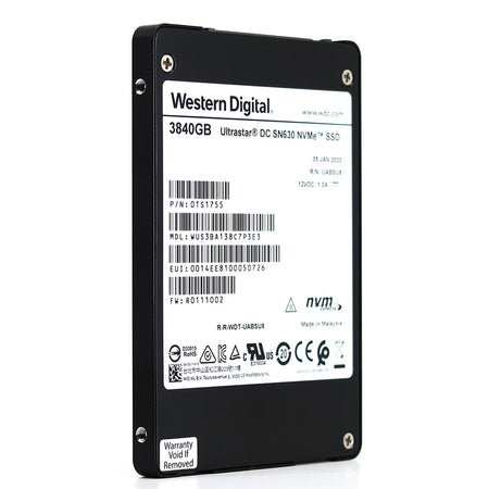 Western Digital Ultrastar DC SN630 WUS3BA138C7P3E3 0TS1755 3.84TB PCIe Gen 3.0 x4 4GB/s VRI 2.5in Refurbished SSD - Front View