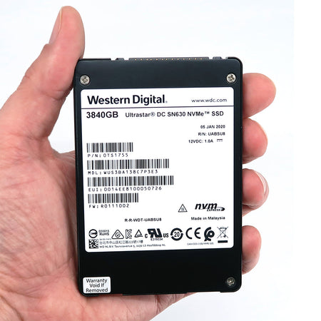 Western Digital Ultrastar DC SN630 WUS3BA138C7P3E3 0TS1755 3.84TB PCIe Gen 3.0 x4 4GB/s VRI 2.5in Refurbished SSD - Handheld View