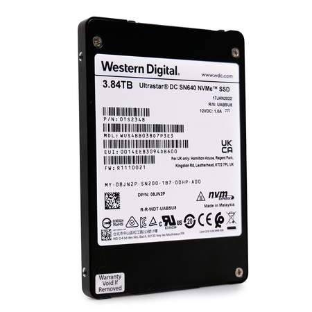 Western Digital/Dell Ultrastar DC SN640 WUS4BB038D7P3E3 0TS2088 3.84TB PCIe Gen3 x4 4GB/s 3D TLC U.2 NVMe 2.5in Solid State Drive