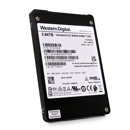 Western Digital/Dell Ultrastar DC SN640 WUS4BB038D7P3E3 0TS2088 3.84TB PCIe Gen3 x4 4GB/s 3D TLC U.2 NVMe 2.5in Solid State Drive