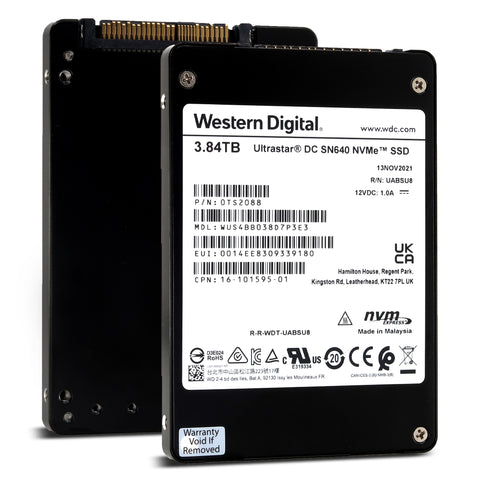 Western Digital Ultrastar DC SN640 WUS4BB038D7P3E3 0TS2088 3.84TB PCIe Gen3 x4 4GB/s 3D TLC U.2 NVMe 2.5in Solid State Drive