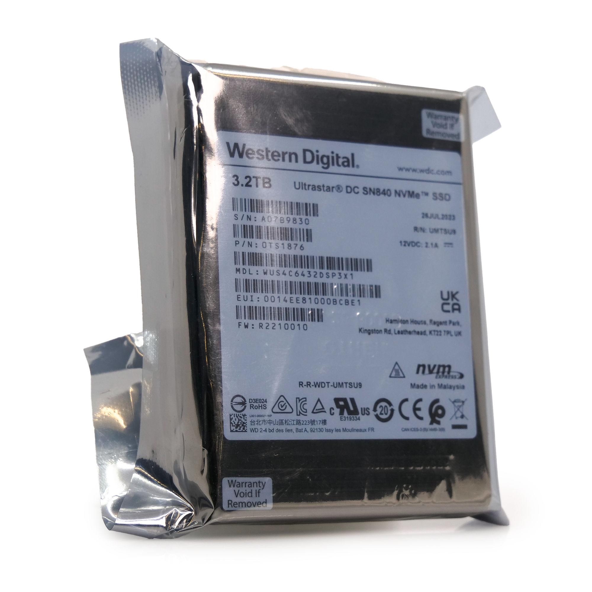 Western Digital Ultrastar DC SN840 WUS4C6432DSP3X1 0TS1876 3.2TB PCIe Gen 3.1 x4 4GB/s 3D TLC 3DWPD U.2 NVMe 2.5in Solid State Drive