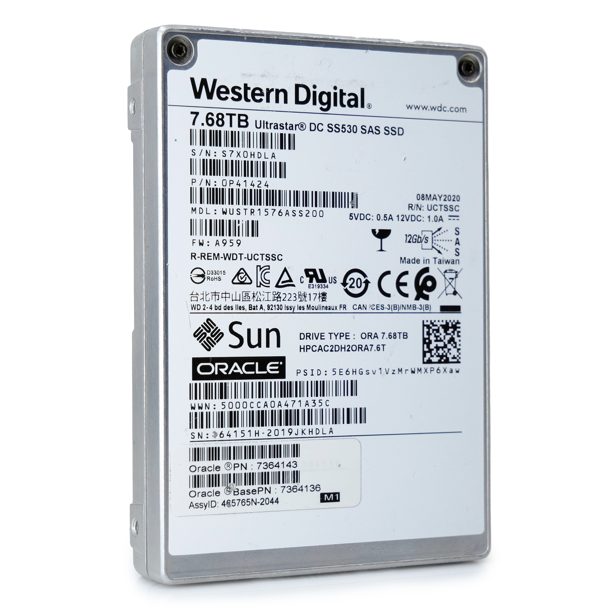 Western Digital Ultrastar DC SS530 WUSTR1576ASS200 0P41424 7.68TB 1 DWPD SAS 12Gb/s 3D TLC 2.5in Refurbished Enterprise SSD