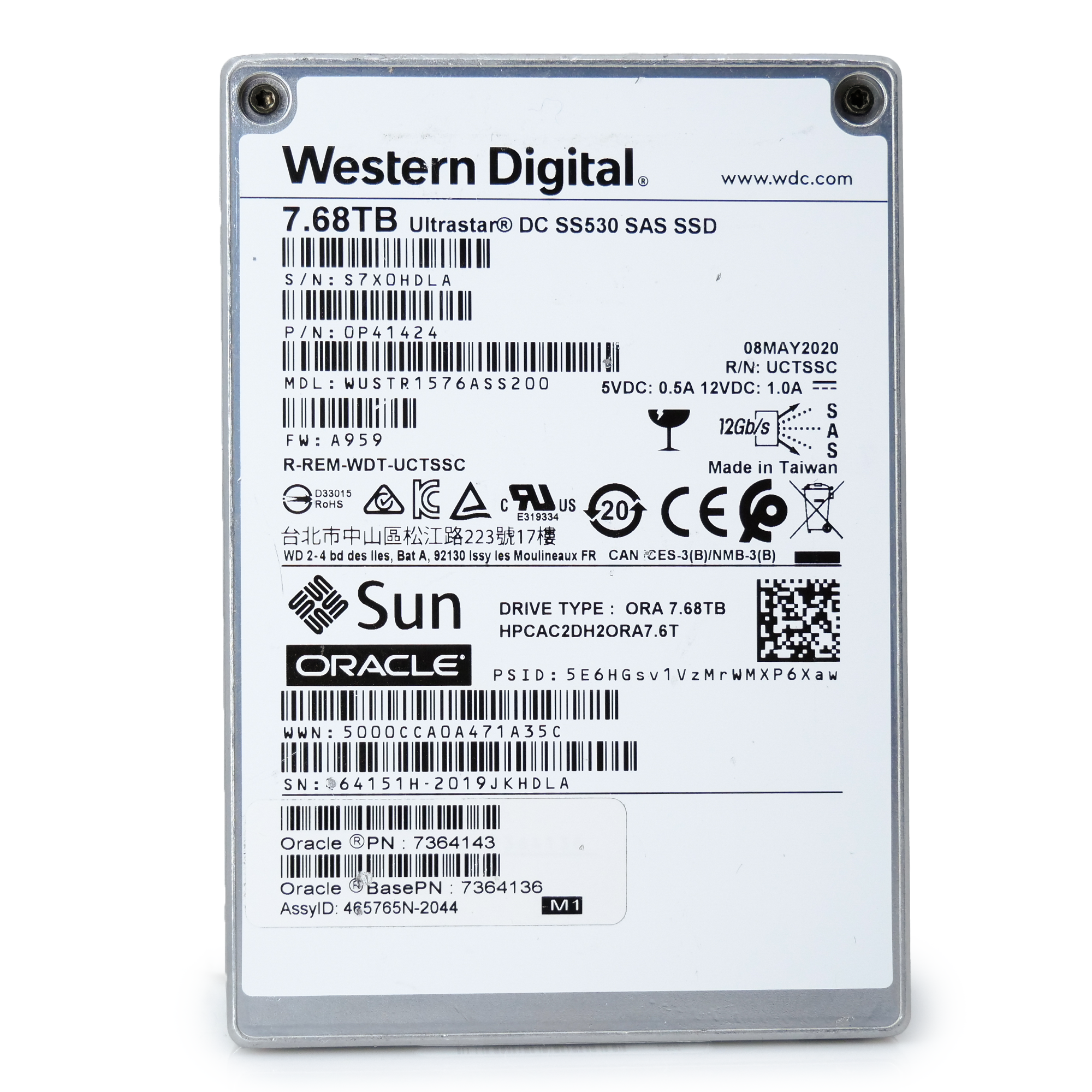 Western Digital Ultrastar DC SS530 WUSTR1576ASS200 0P41424 7.68TB 1 DWPD SAS 12Gb/s 3D TLC 2.5in Refurbished Enterprise SSD