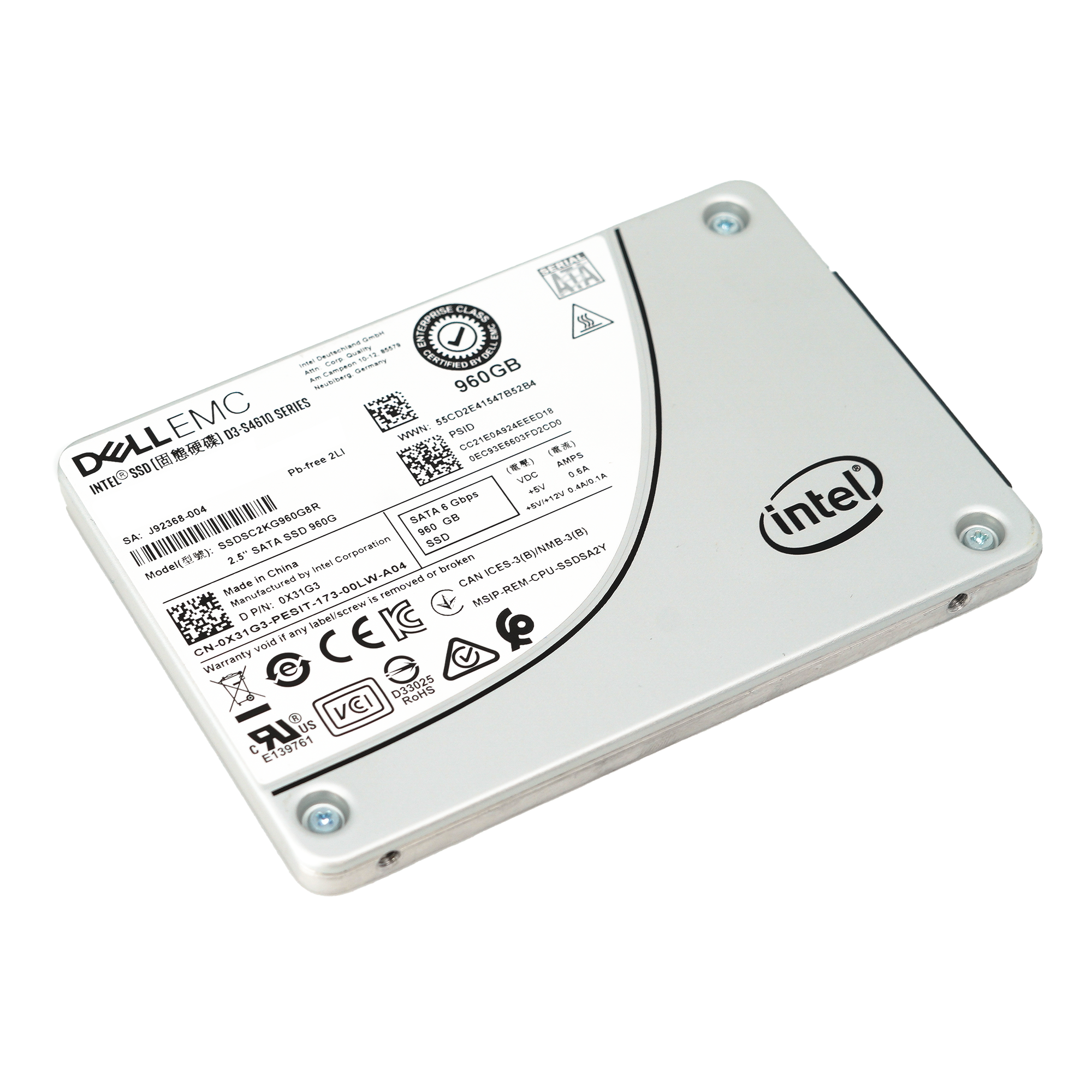 Dell S4610 X31G3 SSDSC2KG960G8R 960GB SATA 6Gb/s 3DWPD Mixed Use 2.5in Refurbished SSD