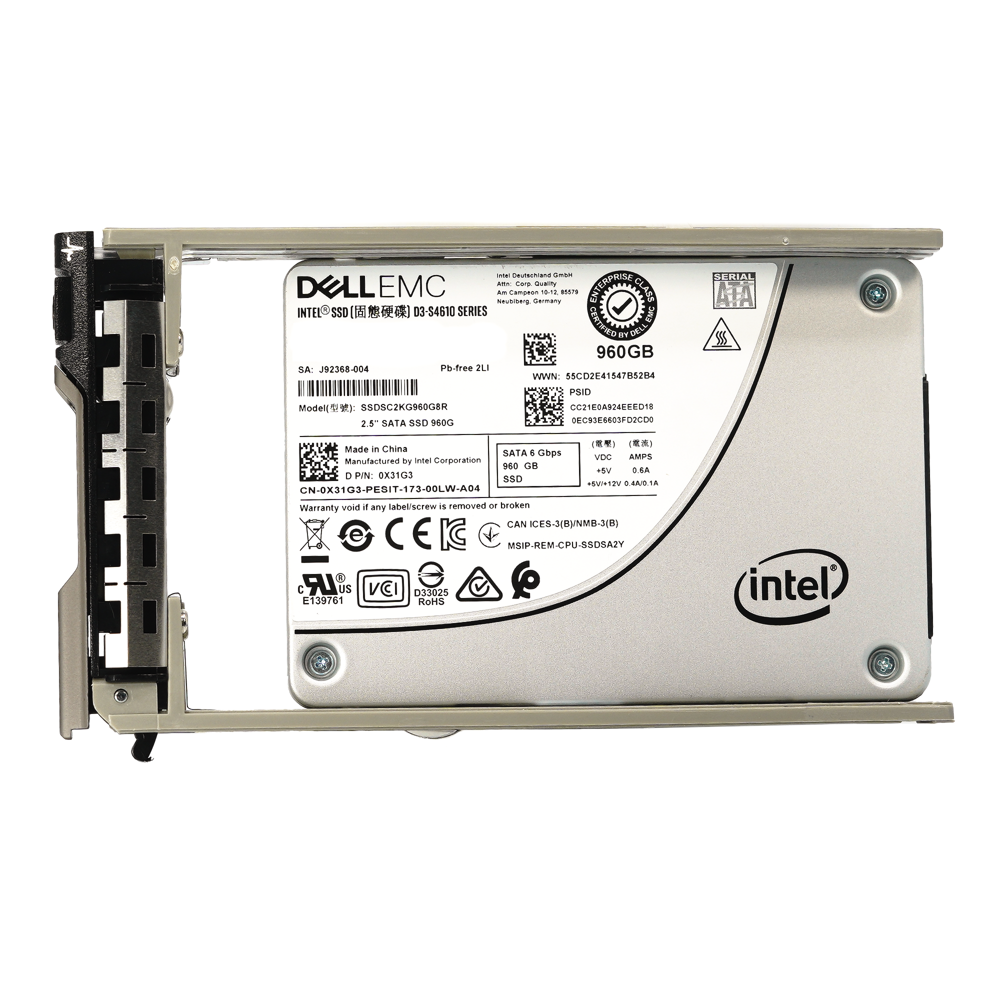 Dell G13 X31G3 SSDSC2KG960G8R 960GB SATA 6Gb/s 3DWPD Mixed Use 2.5in Refurbished SSD