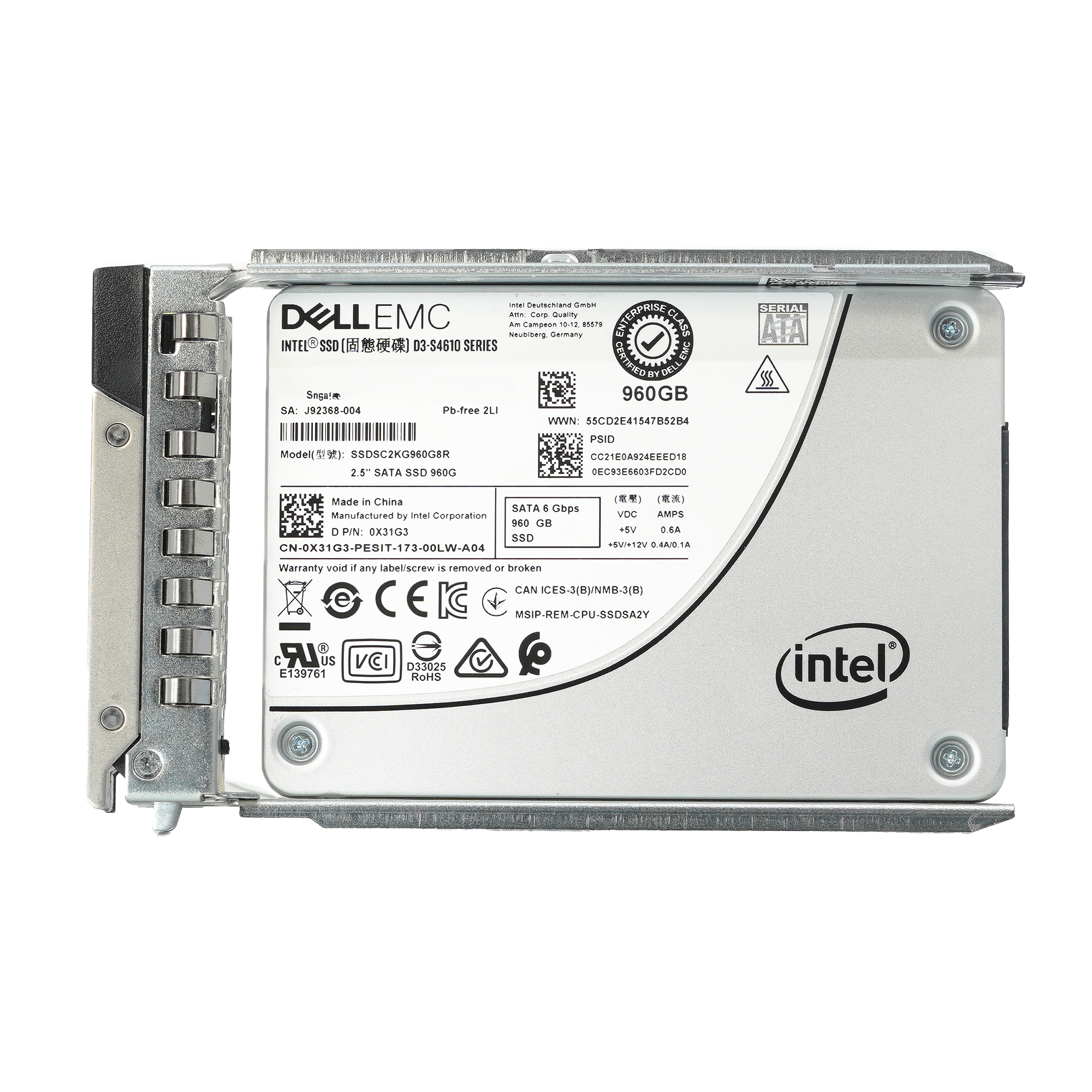 Dell G14 X31G3 SSDSC2KG960G8R 960GB SATA 6Gb/s 3DWPD Mixed Use 2.5in Refurbished SSD