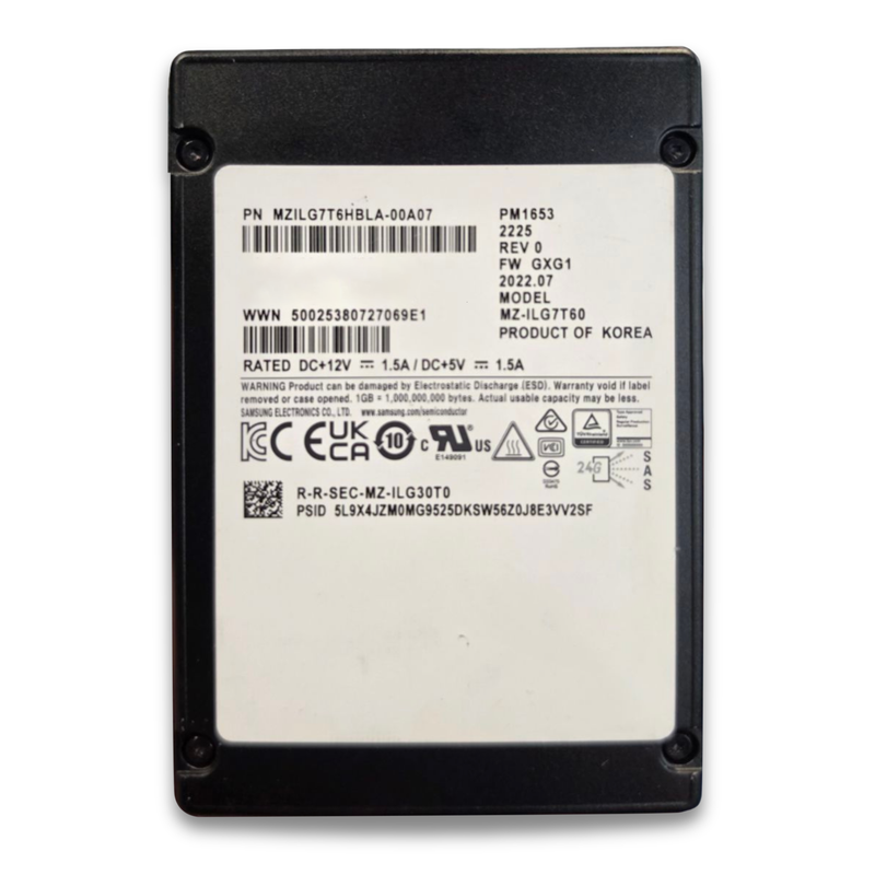 Samsung PM1653 MZILG7T6HBLA 7.68TB 1 DWPD SAS-4 24Gb/s 3D TLC 4Kn 2.5in Refurbished SSD