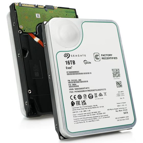 Seagate Exos X16 ST16000NM002C 16TB 7.2K RPM SATA 6Gb/s 512e 3.5in Recertified Hard Drive