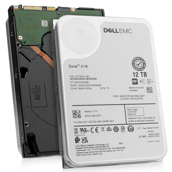 Dell/Seagate Exos X16 ST12000NM006J 12TB 7.2K RPM SAS 12Gb/s 512e 3.5in Refurbished HDD
