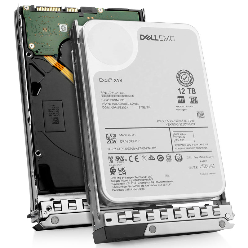 Dell G14 0KTJTY 12TB 7.2K RPM SATA 6Gb/s 512e 3.5in Hard Drive, combine angled view