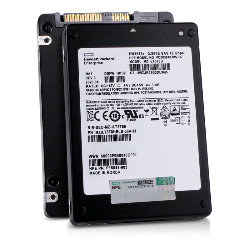 HP/Samsung PM1643a MZILT3T8HBLS 3.84TB SAS 12Gb/s 3D TLC 1 DWPD 2.5in Refurbished SSD
