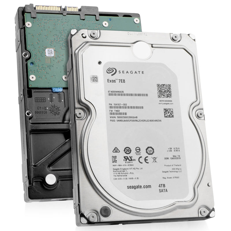 Seagate Exos 7E8 ST4000NM0035 4TB 7.2K RPM SATA 6Gb/s 512n 128MB 3.5" HDD, combine angled view