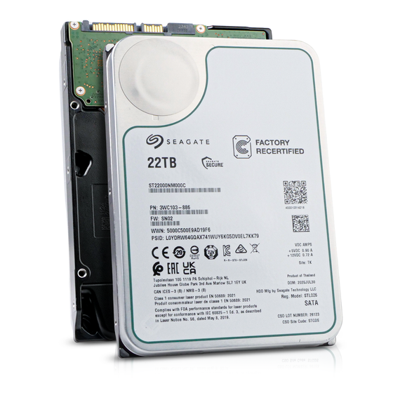 Seagate Exos ST22000NM000C 22TB 7.2K RPM SATA 6Gb/s 512e 3.5in Refurbished HDD