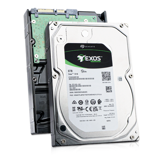Angled front view of a Seagate Exos 7E10 6TB SATA 3.5" hard drive.