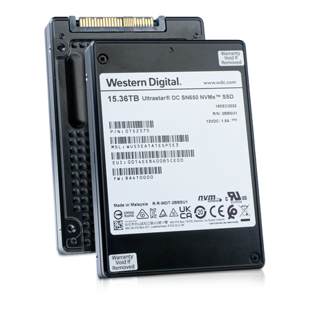 Western Digital Ultrastar DC SN650 15.36TB U.3 NVMe SSD, front and rear sides shown together