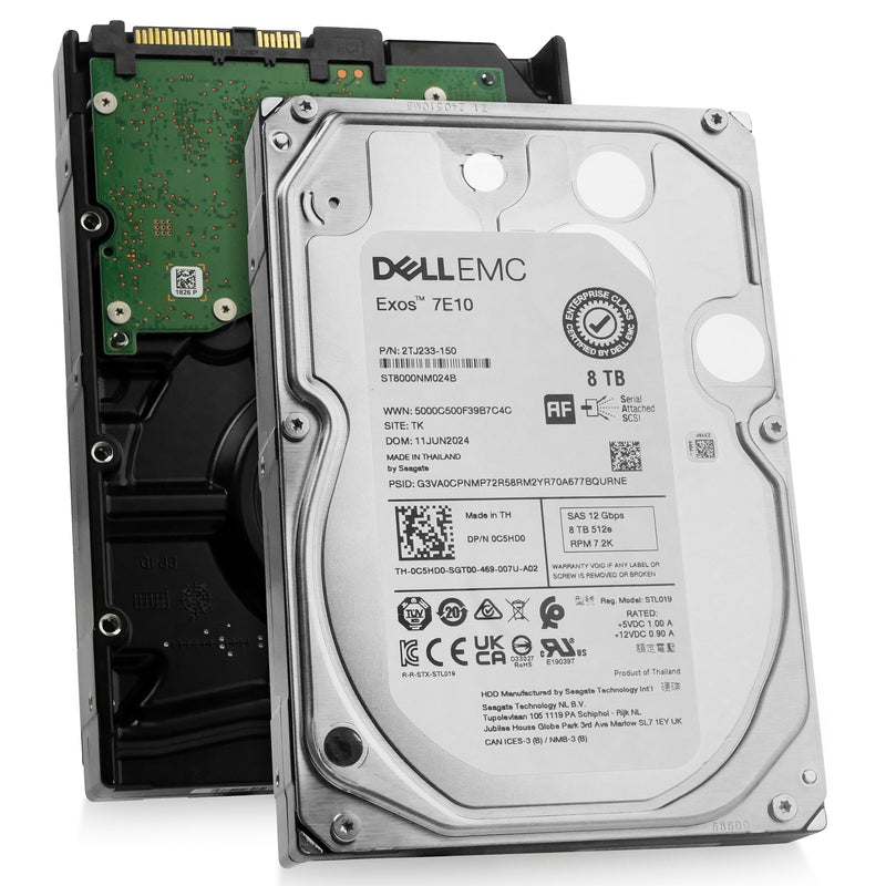 Dell/Seagate Exos 7E10 ST8000NM024B 8TB 7.2K RPM SAS 12Gb/s 512e 3.5in Hard Drive, combine angled view