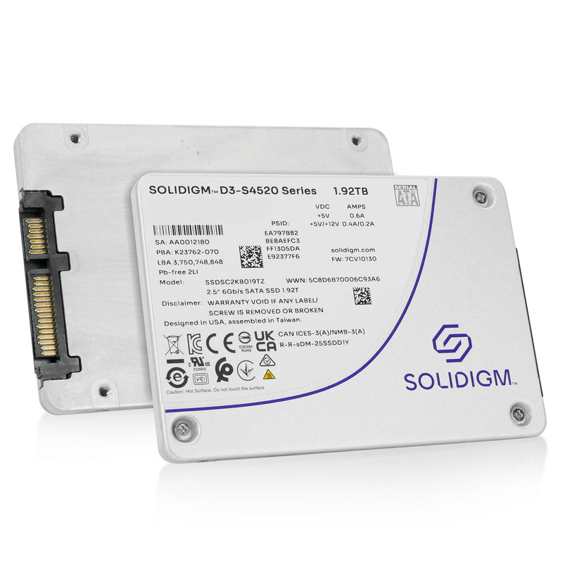 Solidigm/Intel D3-S4520 SSDSC2KB019TZ1Z 1.92TB 1 DWPD SATA 6Gb/s 3D TLC 2.5in Solid State Drive