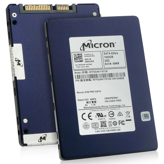 Dell/Micron 5100 PRO MTFDDAK1T9TCB 1.92TB SATA 6Gb/s 3D TLC 2.5in Solid State Drive, combine angled view