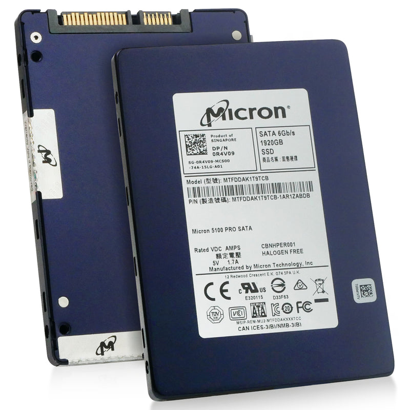 Dell/Micron 5100 PRO MTFDDAK1T9TCB 1.92TB SATA 6Gb/s 3D TLC 2.5in Solid State Drive, combine angled view