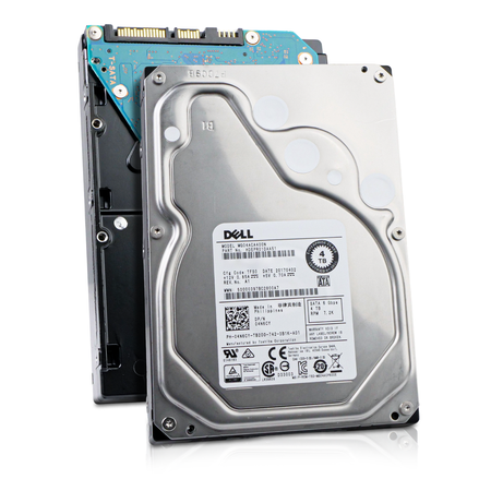 Front and back views of 4TB 7200 RPM 3.5-inch SATA hard drive.