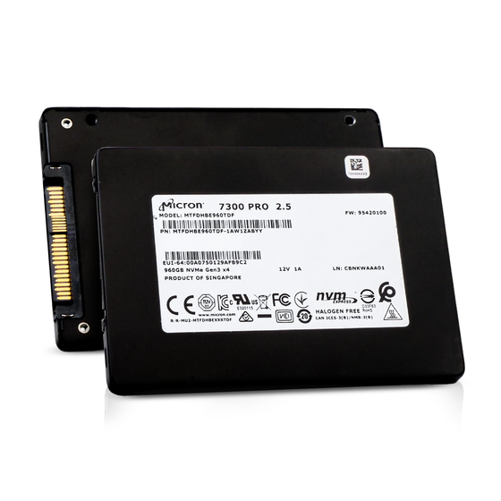 Micron 7300 PRO MTFDHBE960TDF 960GB 1 DWPD PCIe Gen 3.0 x4 4GB/s 3D TLC U.2 NVMe 2.5in Refurbished SSD