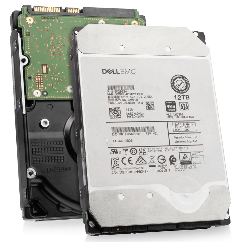 Dell/Western Digital Ultrastar DC HC520 HUH721212ALN600 0F29624 12TB 7.2K RPM SATA 6Gb/s 4Kn 3.5in Refurbished HDD, combine angled view