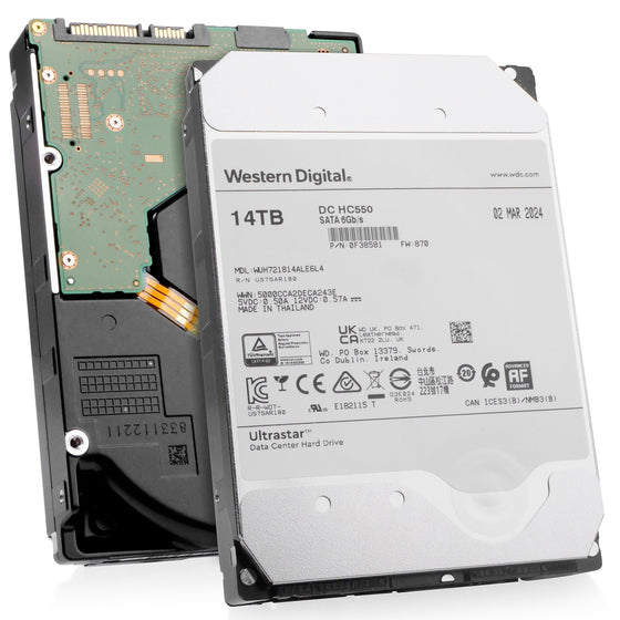 Western Digital Ultrastar DC HC550 WUH721814ALE6L4 0F38581 14TB 7.2K RPM SATA 6Gb/s 512e 3.5in Hard Drive, combine angled view