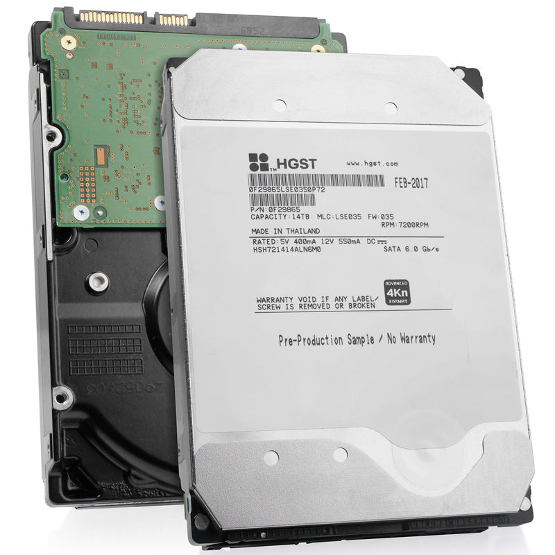 HGST Ultrastar Hs14 HSH721414ALN6M0 0F29865 14TB 7.2K RPM SATA 6Gb/s 4Kn Host Managed SMR 3.5in Refurbished HDD, combine angled view