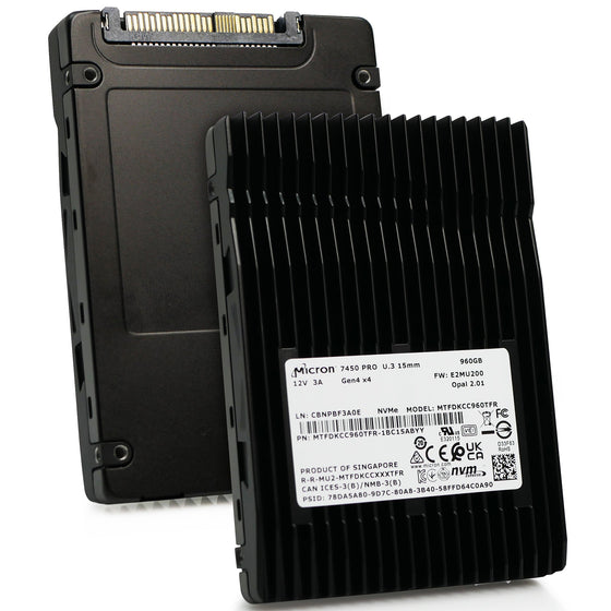 Micron 7450 Pro MTFDKCC960TFR 960GB 1 DWPD Opal 2.01 PCIe Gen 4.0 x4 8GB/s 3D TLC U.3 NVMe 2.5in Solid State Drive
