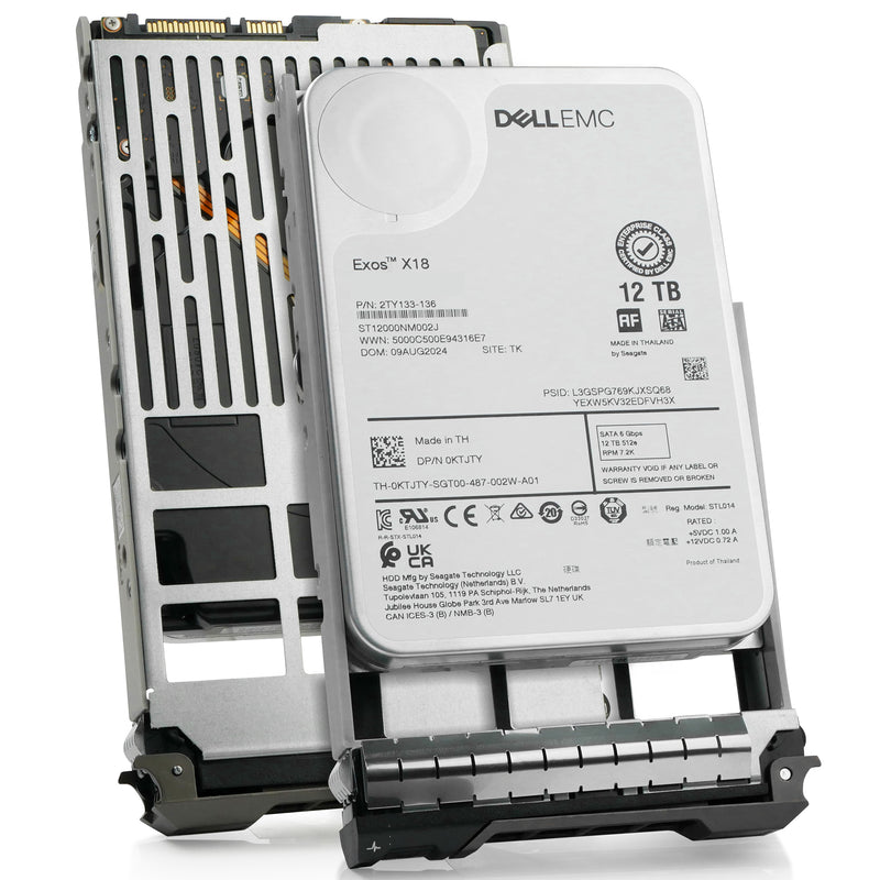 Dell G13 0KTJTY 12TB 7.2K RPM SATA 6Gb/s 512e 3.5in Hard Drive, combine angled view