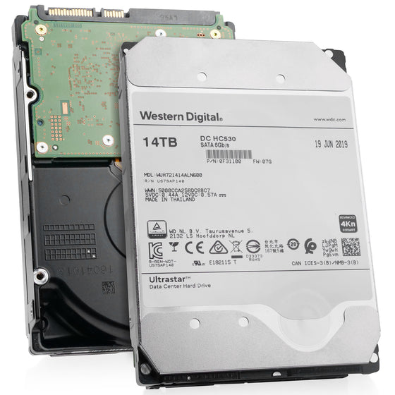 Western Digital Ultrastar DC HC530 WUH721414ALN600 0F31100 14TB 7.2K RPM SATA 6Gb/s 4Kn 3.5in Refurbished HDD, combine angled view