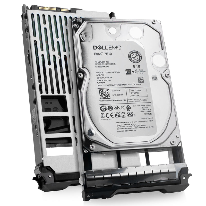 Dell G13 0C5HD0 8TB 7.2K RPM SAS 12Gb/s 512e 3.5in Hard Drive, combine angled view