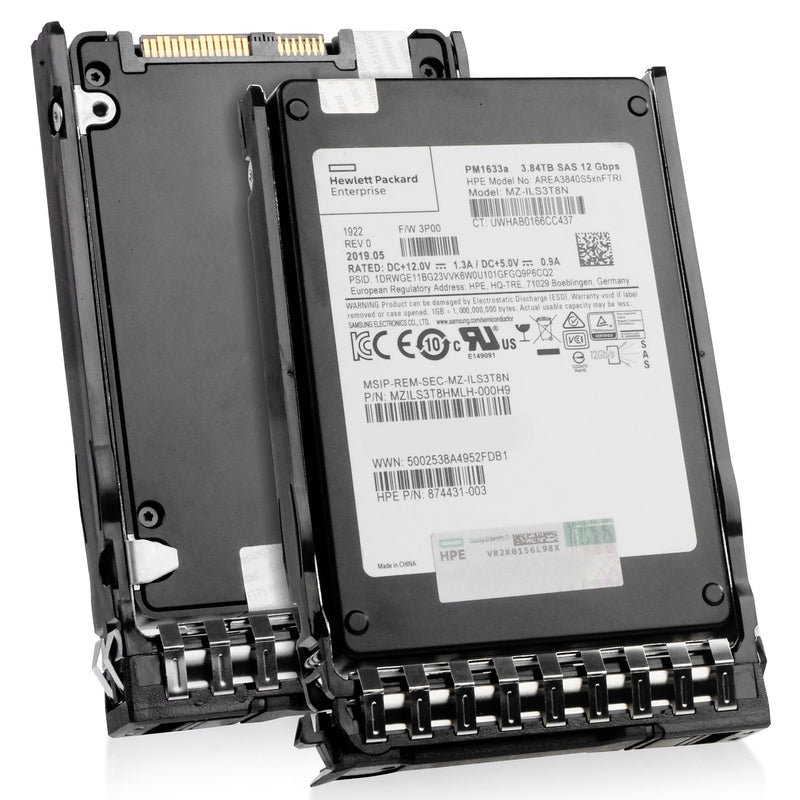 HP Generation 11 874431-003 AREA3840S5xnFTRI 3.84TB 1 DWPD SAS 12Gb/s 3D TLC V-NAND 2.5in Refurbished SSD, combine view