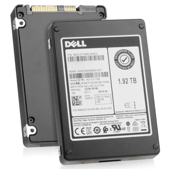 Dell/Samsung PM1633a MZILS1T9HEJH0D3 1.92TB 1 DWPD SAS 12Gb/s 3D TLC V-NAND 2.5in Refurbished SSD, combine front view