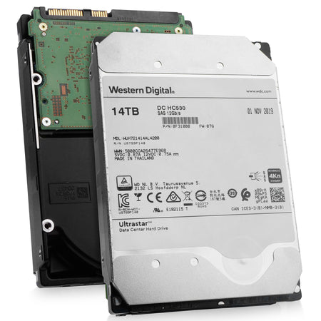 Western Digital Ultrastar DC HC530 WUH721414AL4200 0F31000 14TB 7.2K RPM SAS 12Gb/s 4Kn 3.5in Refurbished HDD, combine angled view