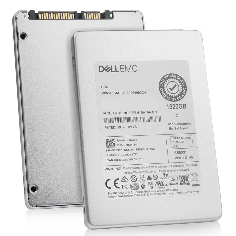 Dell/SK Hynix HFS1T9G32FEH 1.92TB SATA 6Gb/s 2.5in Refurbished SSD, combine angled view