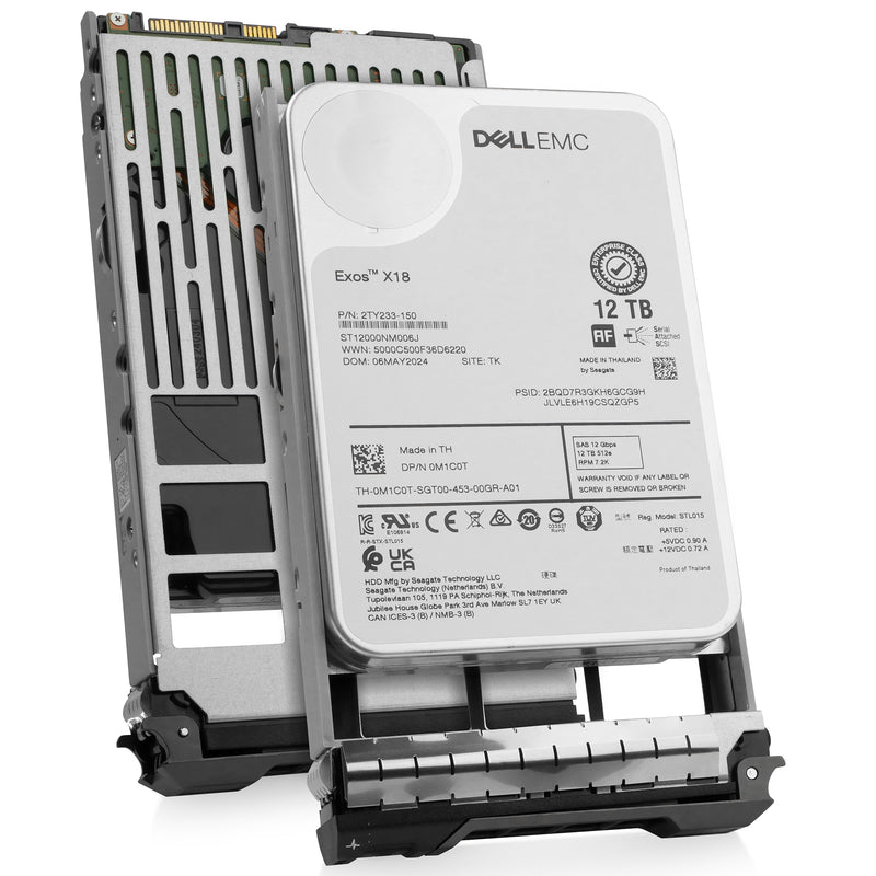 Dell G13 0M1C0T 12TB 7.2K RPM SAS 12Gb/s 512e 3.5in Enterprise Hard Drive, combine angled view