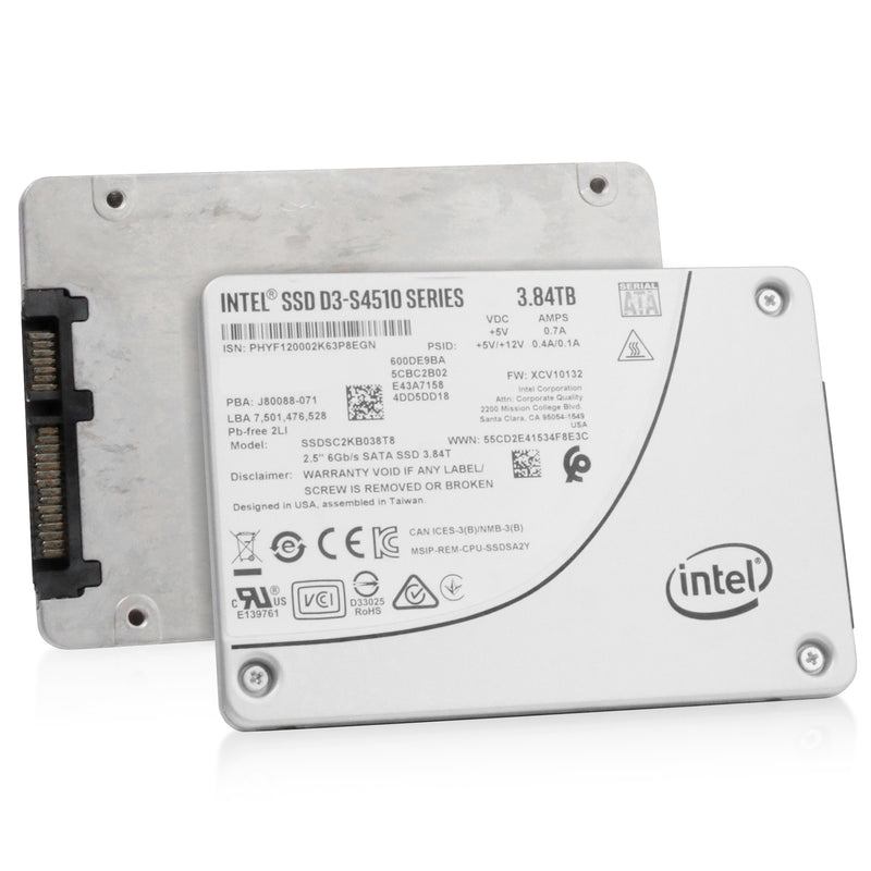 Intel D3-S4510 SSDSC2KB038T8 3.84TB SATA 6Gb/s 2.5" AES 256-bit Refurbished SSD, combine angled view