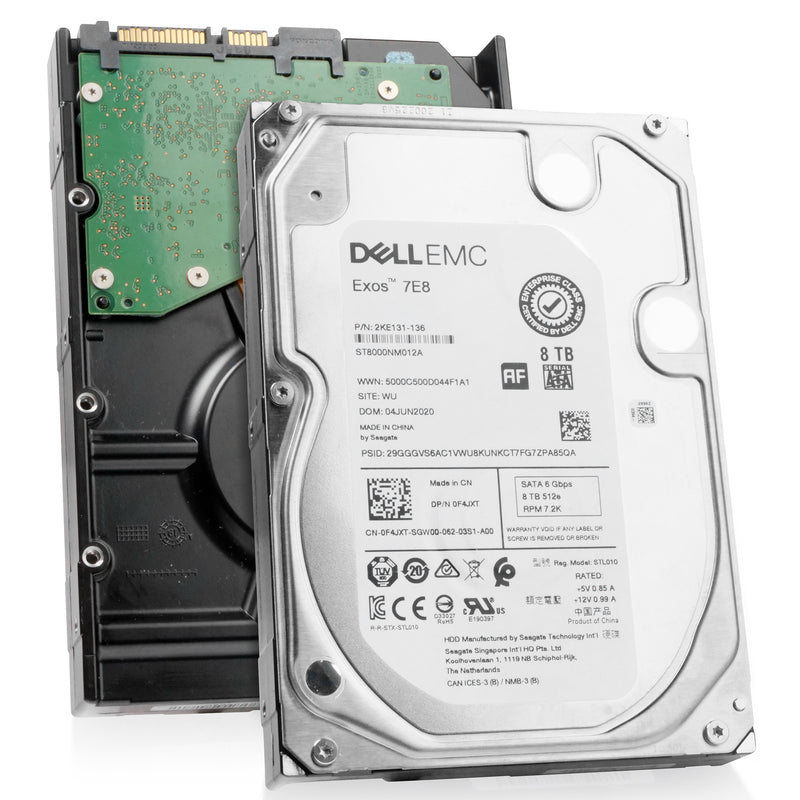 Dell/Seagate Exos 7E8 ST8000NM012A 8TB 7.2K RPM SATA 6Gb/s 512e 3.5in Refurbished HDD, combine angled view