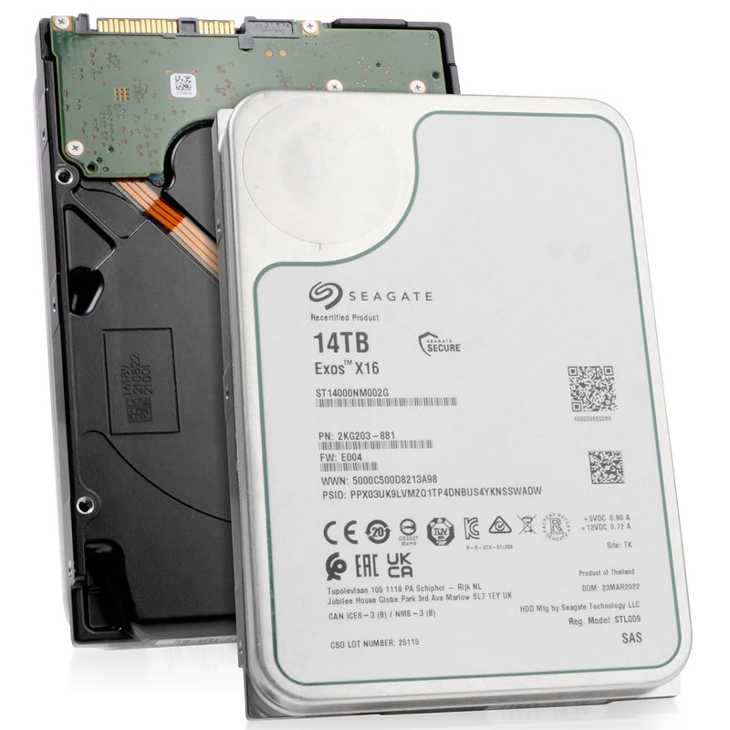 Seagate Exos X16 ST14000NM002G 14TB 7.2K RPM SAS 12Gb/s 3.5in Recertified Hard Drive, combine angled view