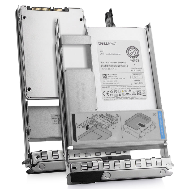 Dell G14 0GKTF1 1.92TB SATA 6Gb/s 3D TLC Hybrid 3.5in Refurbished SSD, combine angled view