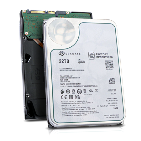 Seagate Exos ST22000NM001C 22TB 7.2K RPM SATA 6Gb/s 512e 512MB 3.5in Recertified HDD