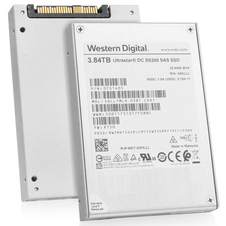 Western Digital Ultrastar DC SS200 0TS1405 3.84TB 1 DWPD SAS 12Gb/s MLC 2.5in Refurbished SSD, combine angled view