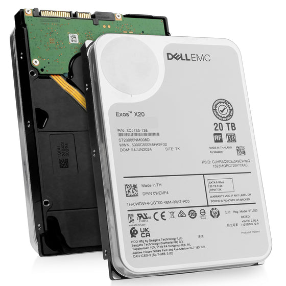 Dell/Seagate Exos X20 ST20000NM008D 20TB 7.2K RPM SATA 6Gb/s 512e 3.5in Hard Drive, combine angled view