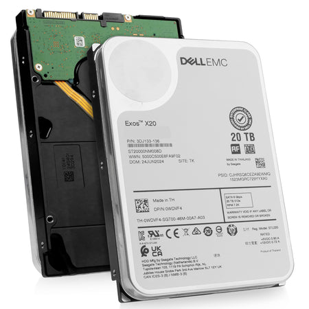 Dell/Seagate Exos X20 ST20000NM008D 20TB 7.2K RPM SATA 6Gb/s 512e 3.5in Hard Drive, combine angled view