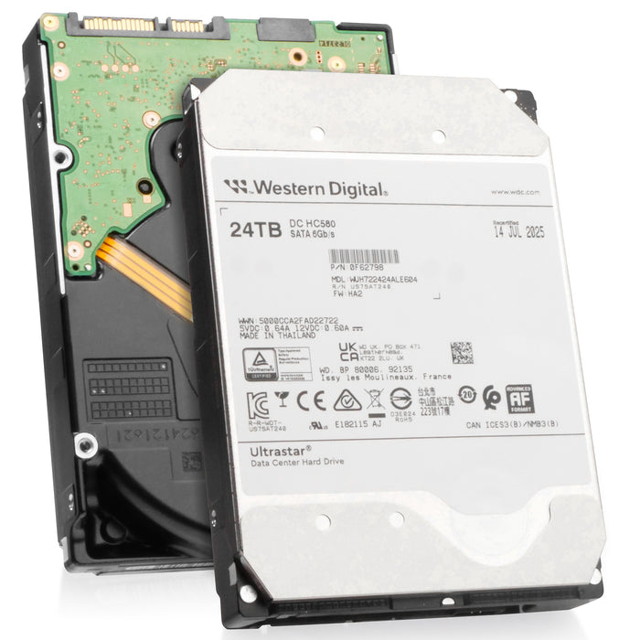 Western Digital Ultrastar DC HC580 WUH722424ALE604 0F62798 24TB 7.2K RPM SATA 6Gb/s 512e 3.5in Recertified Hard Drive, combine angled
