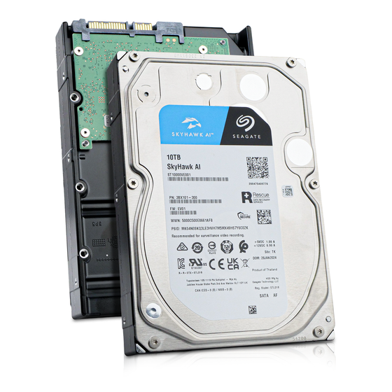 Seagate SkyHawk AI 10TB 3.5" SATA HDD ST10000VE001, front label and rear PCB views together